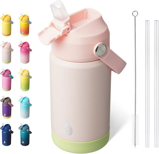 BJPKPK 12oz Insulated Water Bottle, Stainless Steel Bottle with Straw Lid | Soft Silicone Nozzle, Keep Cold & Hot, Leak-Proof BPA-Free Metal Bottle with Flex Handle for Travel, Gym & Everyday Hydration