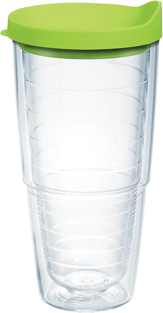 Tervis Clear & Colorful Lidded Made in USA Double Walled Insulated Tumbler Travel Cup Keeps Drinks Cold & Hot, 24oz, Lime Green Lid