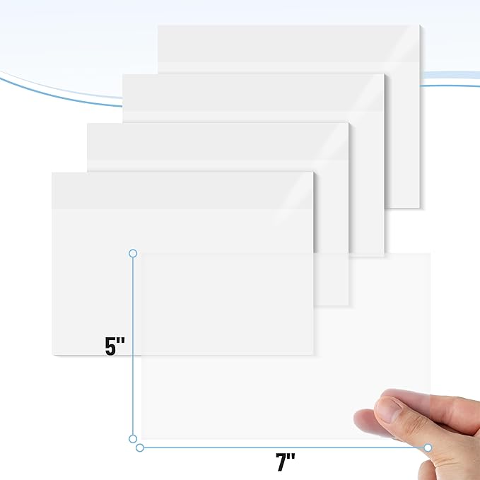 Mr. Pen- Transparent Sticky Notes, 5" x 7", 4 Pads, 200 Sheets, Large See Through Self-Adhesive Notes for Bible Journaling and Studying, Water-Resistant, Clean Removal