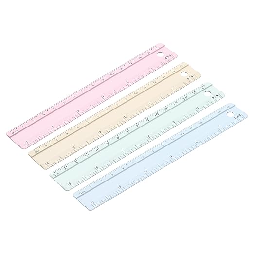 PATIKIL Metal Ruler 6 Inch/15cm, 4 Pcs Aluminum Straight Edge Ruler, Dual Scale Measuring Tool with Inch/Centimeter Scales & Hole for Math Office Drawing Engineering Pink/Yellow/Blue/Green