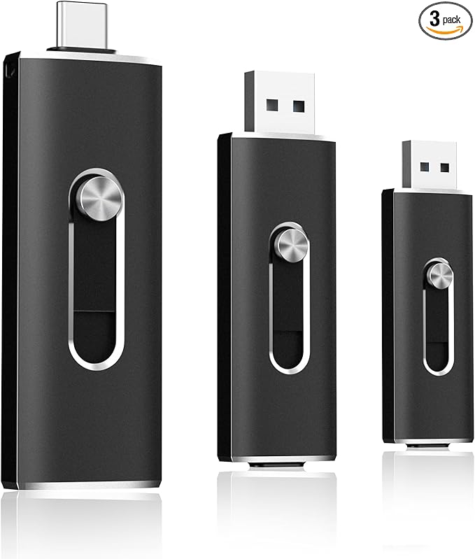 64GB USB C Flash Drive Dual USB 3.2 Gen 1 Type C & USB A Thumb Drive, 150MB/s 2-in-1 USB-C Memory Stick for iPhone 15/16/17, Android Phone, Tablet, MacBook, Computer – Black (3 Pack)