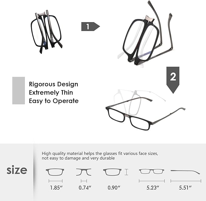 SKYOAK Evolved Folding Reading Glasses For Women Men Blue Light Blocking Anti UV Eyestrain Foldable Portable Compact Readers 101