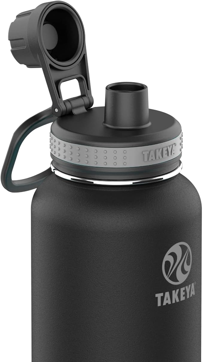 Takeya Originals 40oz Vacuum Insulated Stainless Steel Water Bottle-Leakproof & BPA-Free Spout Lid-Keeps Drinks Cold 24 Hrs/Hot 12 Hrs-Double-Wall Design- Ideal for Active Lifestyles,Black(Pack of 4)