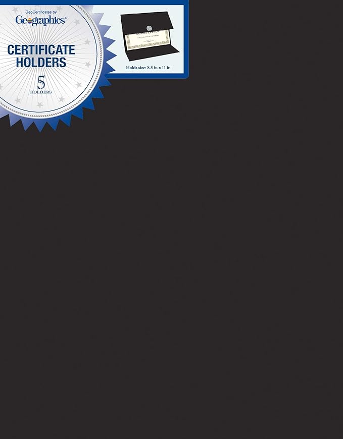 Geographics Tri Fold Black Certificate Holder, Linen Texture, 9.25" x 12.5", 5/Pack (47838)