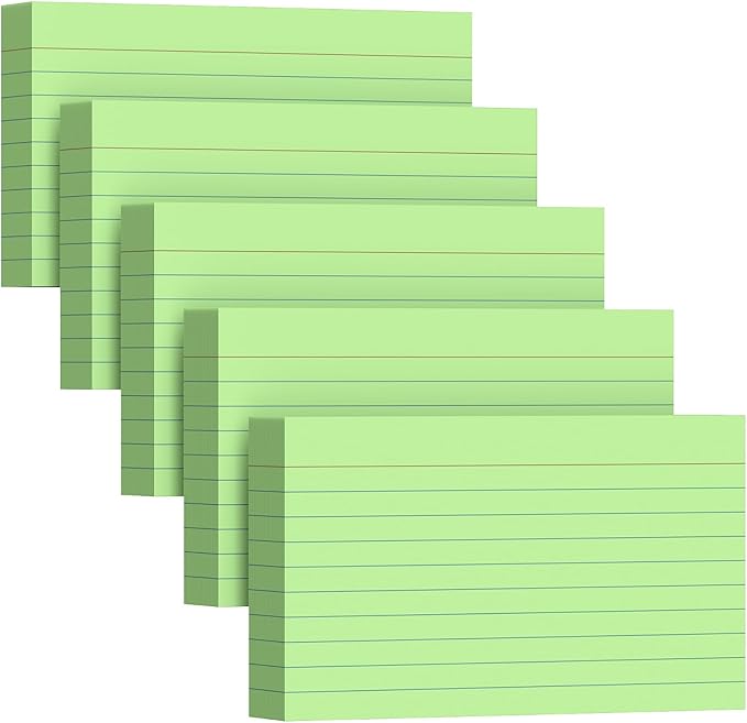 250 Count Index Cards 3 x 5 Inch, Thick Green Lined Note Cards Portable Ruled Flash Cards Perfect for Studying and Organizing, Note Taking Study Flashcards for Home, School and Office