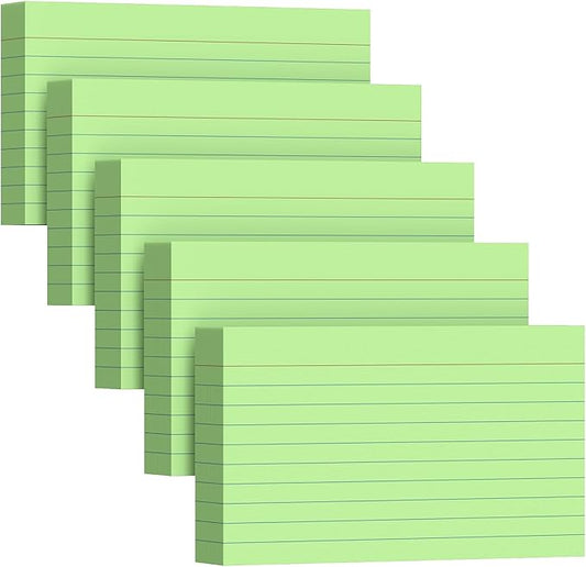 250 Count Index Cards 3 x 5 Inch, Thick Green Lined Note Cards Portable Ruled Flash Cards Perfect for Studying and Organizing, Note Taking Study Flashcards for Home, School and Office