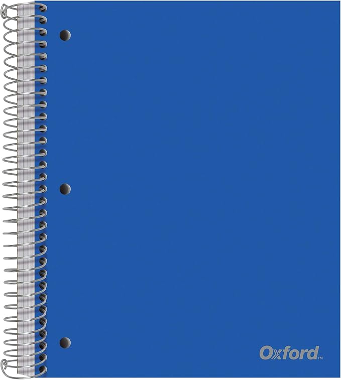 Oxford 3 Subject Notebook, Wirebound, 11" x 9", Assorted Covers (No Color Choice), 150 Sheets, College Ruled, Perforated, Poly Cover (10586) (Pack of 9)