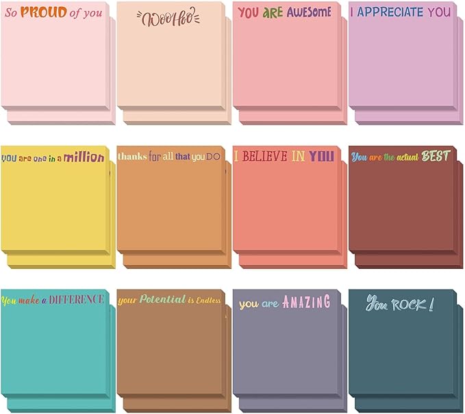 Yinder 24 Pcs Inspirational Sticky Notes Cute Motivational Sticky Notes Pad End of Year Employee Appreciation Gifts Bulk for Teacher Nurse Coworkers Office Supplies 3 x 3'' (Thank You,Vintage Style)