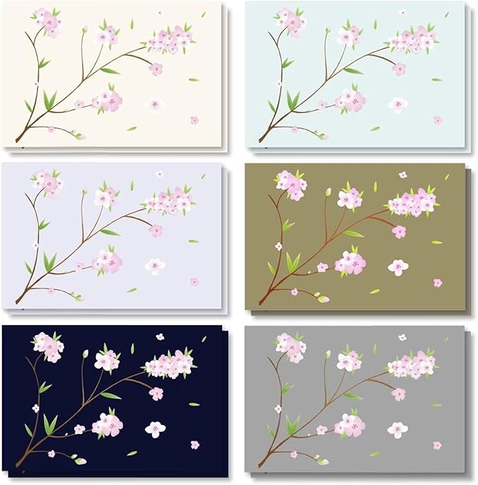 Best Paper Greetings Japanese Stationery Cherry Blossom Note Cards & Envelopes - 120 Pack, 4 x 6 in, 6 Floral Designs - Blank Cards & Envelopes for Thank You, Wedding & Business