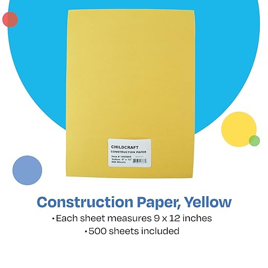 Childcraft Construction Paper, 9 x 12 Inches, Yellow, 500 Sheets