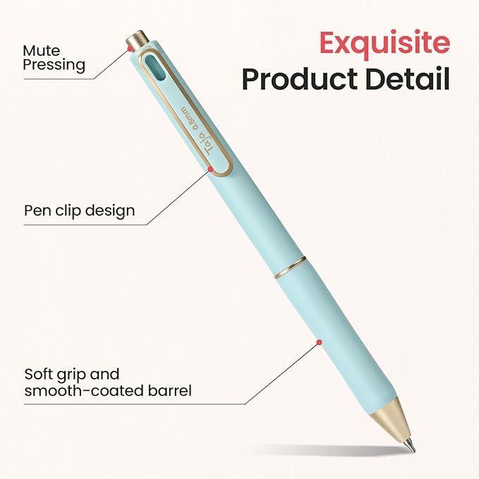 Taja Gel Pens, 6 Pcs Quick Dry Black Gel Ink Pens, 0.5mm Fine Point Smooth Writing Pens for Journaling and Note Taking, Cute Aesthetic Pens for Women & Men-Blue