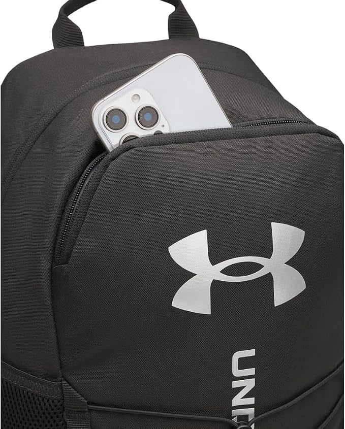Under Armour Unisex Hustle Sport 6.0 Backpack, (001) Black/Black/Metallic Silver, One Size Fits Most
