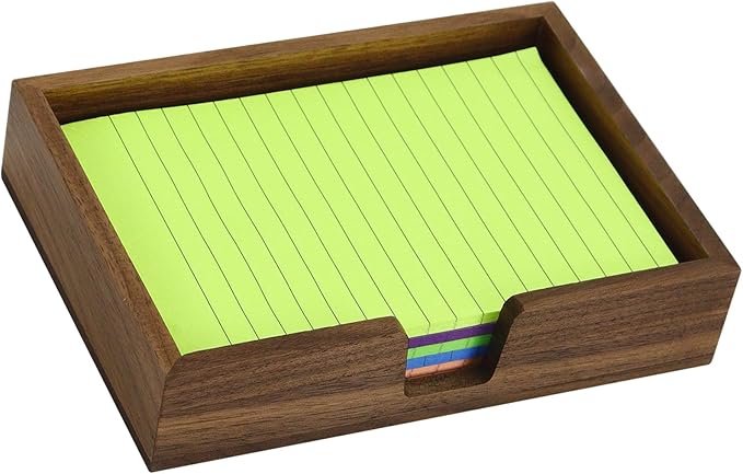 MultiBey Walnut 4x6 Inch Sticky Note Holder - Handcrafted Solid Wood Note Dispenser with Sheets, U-Shaped Easy Access Design & Non-Slip Base for Minimalist Office Desk Deco