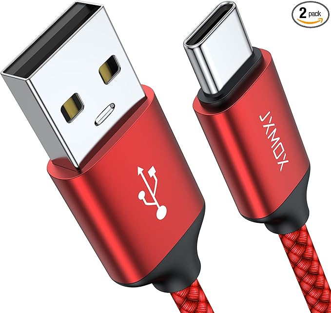 JXMOX USB C Cable,USB A to Type C 3A Fast Charging (10ft 2-Pack) Long Charger Cord Compatible with iPhone 15 16 Pro Max Plus,Samsung Galaxy S20 S10 S9,Note 9,A11 A20 A50 A51 A60 A71,Moto Z2 Z3 (Red)