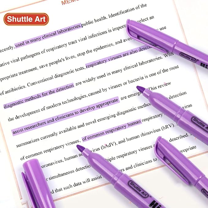 Shuttle Art Highlighters, 30 Pack Purple Highlighter Pen Bright Colors, Chisel Tip Dry-Quickly Non-Toxic Highlighter Markers for Adults Teachers Students Highlighting in Home School Office