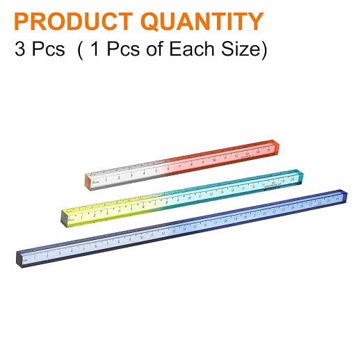 HARFINGTON 3pcs Acrylic Clear Straight Rulers 15/20/30cm Metric Transparent Gradient Three-Dimensional Plastic Ruler Square Cube Measuring Tool for Office, Orange/Blue-Yellow/Blue-Gray