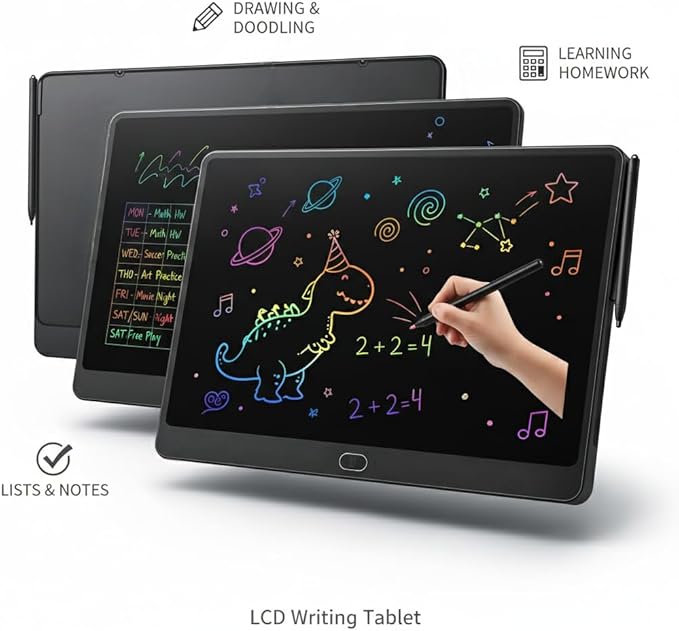 16 Inch LCD Writing Tablet for Kids 2 Pack, Large Drawing Board Doodle Pad, Colorful Screen Erasable Sketch Tablet, Travel Toys and Reusable Learning Gift for Boys Girls（Pink & Black