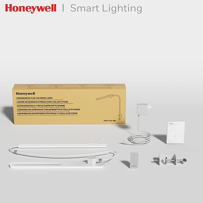 Honeywell HJ2 Sunturalux™ Clamp LED Desk Lamp, CRI≥97 Full-Spectrum Eye-Caring Light, 3 Color Modes & Stepless Dimming, 16" Flexible Gooseneck for Reading, Home Office, Art Creation (White)