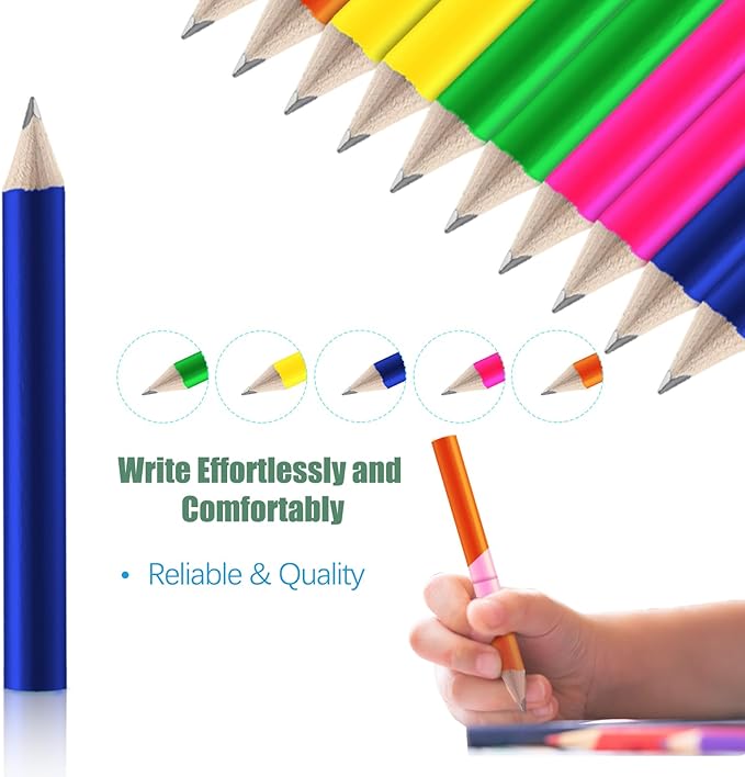 Qilery 30 Pcs Back to School Gift Supplies Short Triangular Fat Pencils Bulk Wood Triangular Jumbo Pencil for Toddler Preschoolers Beginners with Pencil Sharpener and 2 Erasers