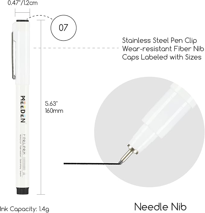 MEEDEN Micro Fineliner Drawing Pens: 0.7mm Needle Nib, 6 Pack, Black Ink