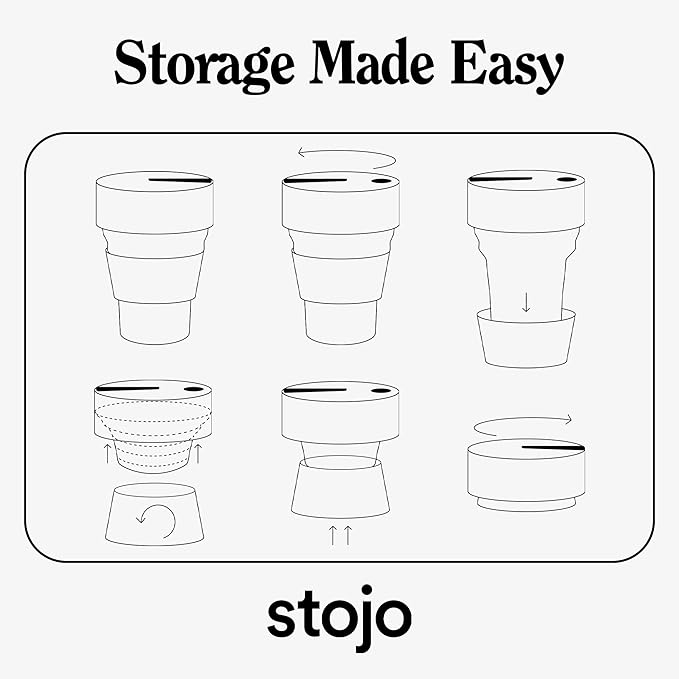 STOJO Collapsible Travel Cup - Reusable To-Go Pocket Size Silicone Bottle for Hot and Cold Drinks - Perfect for Camping - Microwave & Dishwasher Safe (Carbon Gray, 16, ounces)