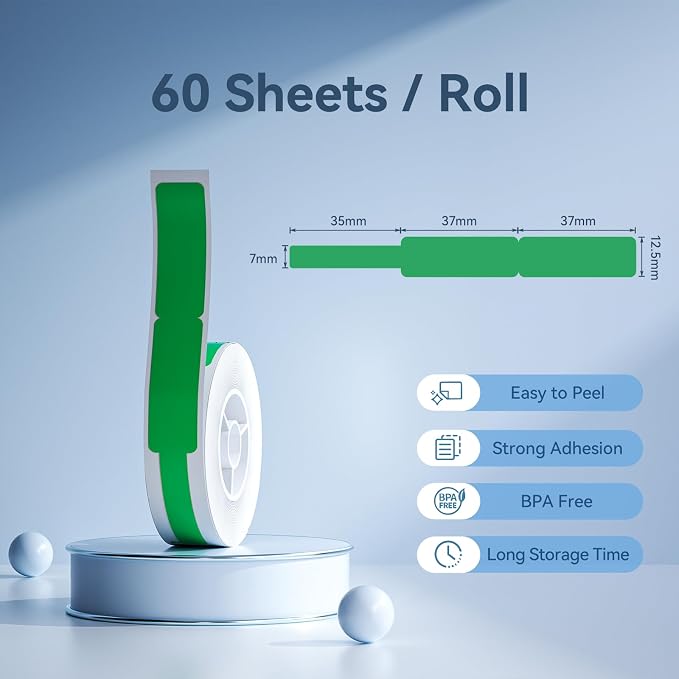 NIIMBOT Thermal Transfer Cable Label 0.49" x 4.29", for N1(B18) Label Maker | 60 Labels/Roll, PET Material, Waterproof and High-Temperature Resistance, Long Storage Time, Green