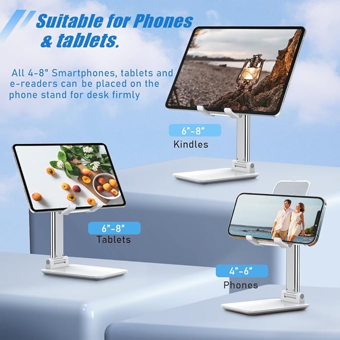 Cell Phone Stand, AngleHeight Adjustable Cell Phone Holderwith Silicon Pad for Desk FullyForldable Mobile Phone HolderCompatible with All Mobile Phones