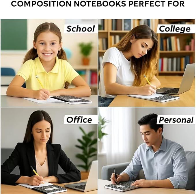 Composition Notebooks 12 Pack Wide Ruled Paper Black Marble Composition Books 100 Sheets / 200 Pages 9-3/4" x 7-1/2" School Supplies Sturdy Sewn Binding Notebook for Student College Office Writing Book