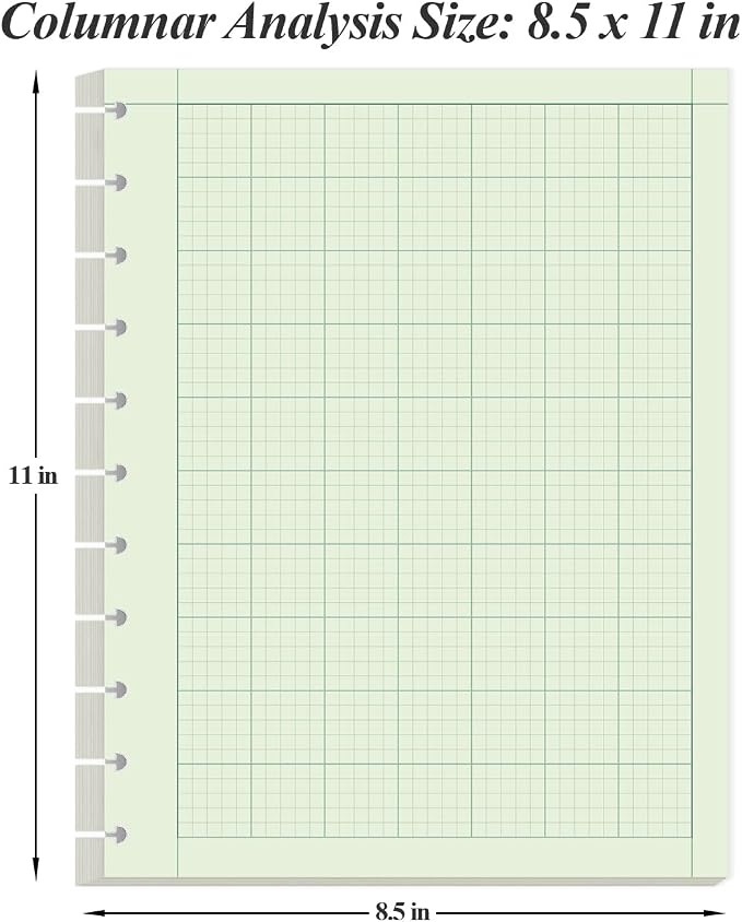 Yaridar Letter Size Discbound Engineering Paper - 50 Sheets/100 Pages Graph Paper, 11 TUL Disc 100Gsm Green Tint Paper, 5 x 5 Graph Rule on Back, 8-1/2" x 11"