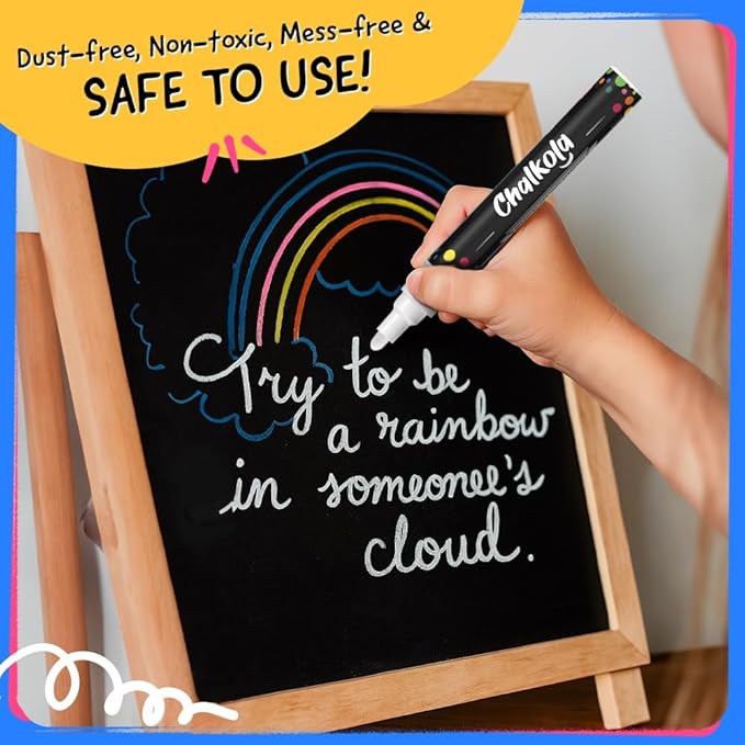 Chalkola 10 Liquid Chalk Markers for Blackboard - (10 pack, 6mm Reversible Tip) | Chalkboard Markers Erasable for Window, Glass, Car, Mirror, Wall Calendar - Non Toxic, Washable, Wet Erase Chalk Pens