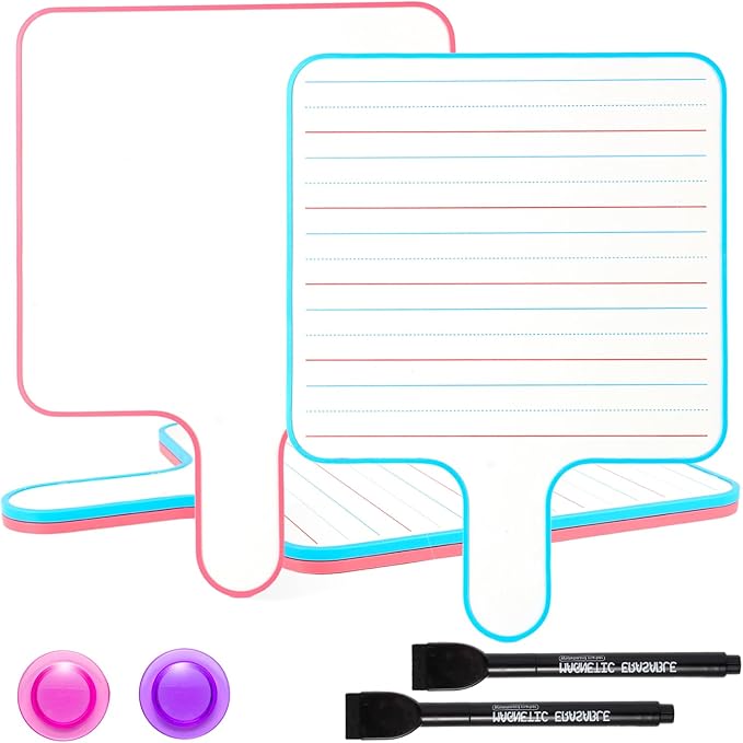 2 Pack Magnetic Handheld Dry Erase Board with Lines 9''×12'' Small White Board Classroom Pack for Students Office Double-Sided Dry Erase Paddles Include 2 Magnets & 2 Markers