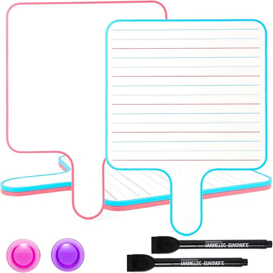 2 Pack Magnetic Handheld Dry Erase Board with Lines 9''×12'' Small White Board Classroom Pack for Students Office Double-Sided Dry Erase Paddles Include 2 Magnets & 2 Markers