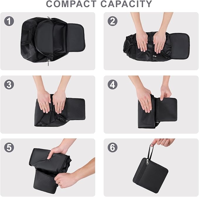 Lightweight Hiking Backpack 30L Packable Foldable Daypack Collapsible Travel Bag Water-Resistant for Women Men (Black)