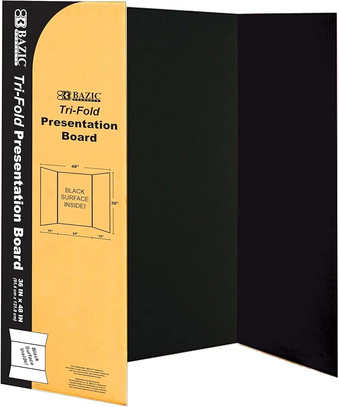 BAZIC Products Trifold Poster Board – Black Corrugated Cardboard Display Board for School Projects, Science Fairs, Photos, Charts, and Classroom Presentations, 36" X 48", 24-Pack