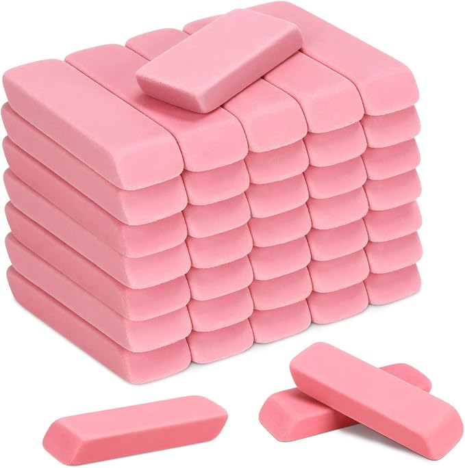 PRALB 144 Pack Pink Erasers, Bulk Erasers for Art, School, and Classroom