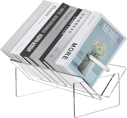 Jusalpha Clear Acrylic Desktop Bookshelf, Modern Storage Organizer, Office Home Display Rack