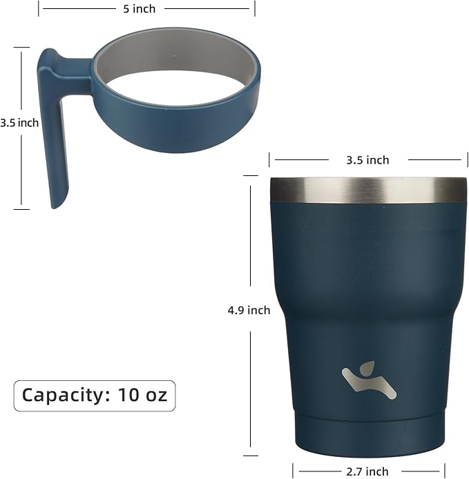 Konokyo 10 oz Tumbler with Handle and 2 Straw 2 Lid, Insulated Water Bottle Stainless Steel Vacuum Cup Reusable Travel Mug, Navy Blue