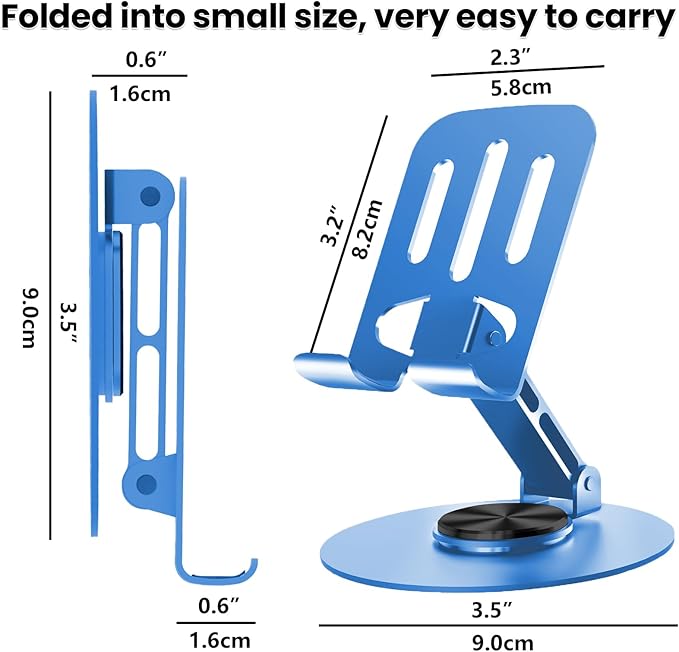 Universal Metal Cell Phone Stand, Multi-Angel Adjustable 360° Rotation Non-Slip Metal Phone Stand Compatible with iPhone 17 16 Pro Max and All Smartphones (Blue&Blue)