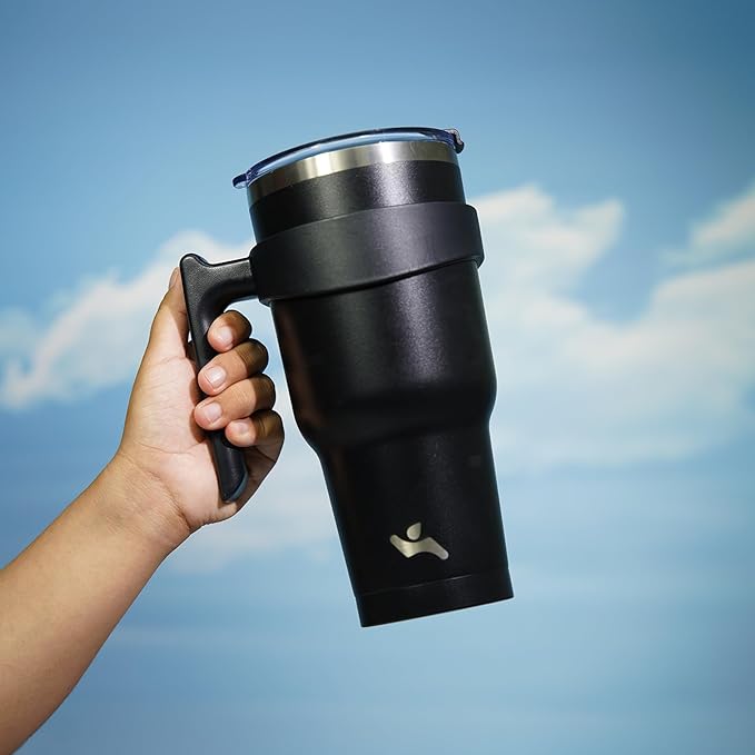 Konokyo 40 oz Tumbler with Handle and 2 Straw 2 Lid, Insulated Water Bottle Stainless Steel Vacuum Cup Reusable Travel Mug,Black
