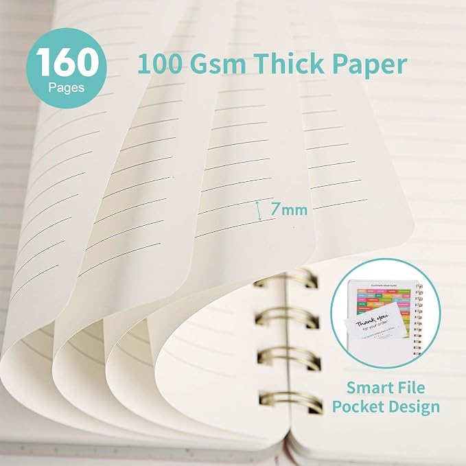 Spiral Notebook-5.75" x 8.125" College Ruled Journal with Inner Pockets and 160 Pages,PU Leather Cover Business Journal, Twin-Wire Binding Notebook Perfect for Office & Home School Supplies MintGreen