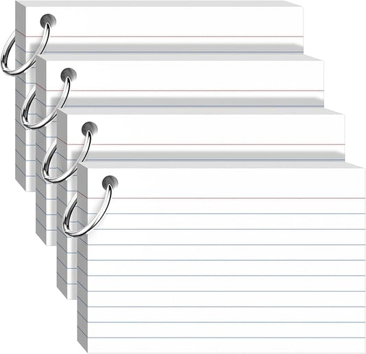 Index Cards 4x6 with Ring, 160 Sheets, Ruled White Flash Cards for Effective Studying and Note-Taking, Note Cards, Essential School Supplies for College & Office, Home Organization & Study Supplies