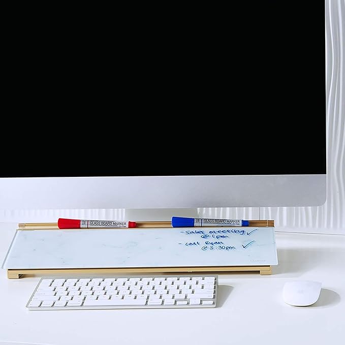 Quartet Glass Dry Erase White Board 18"W x 6"H, Compact Desktop Whiteboard with Storage Drawer, Marble (GDP186M)