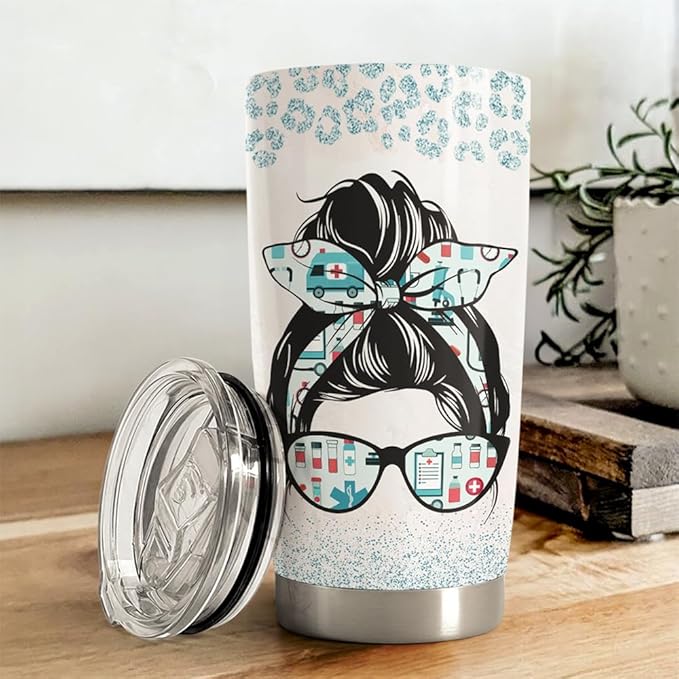 SANDJEST Nurse Tumbler 20oz Stainless Steel Insulated Coffee Travel Mug Cup for Nurses Nursing Student Female Friends Nurse Gift for Nurses Week Birthday Christmas Graduation