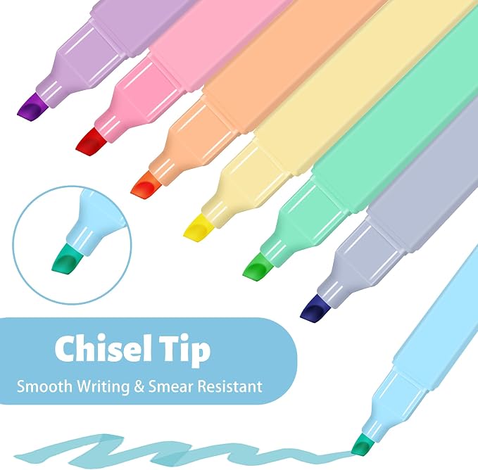 Piochoo Highlighters,10Pcs Bible Highlighters,Chisel Tip Bible Markers,Pastel Purple Highlighter for Journaling Planner Notes School Supplies, assorted colors no bleed Pens