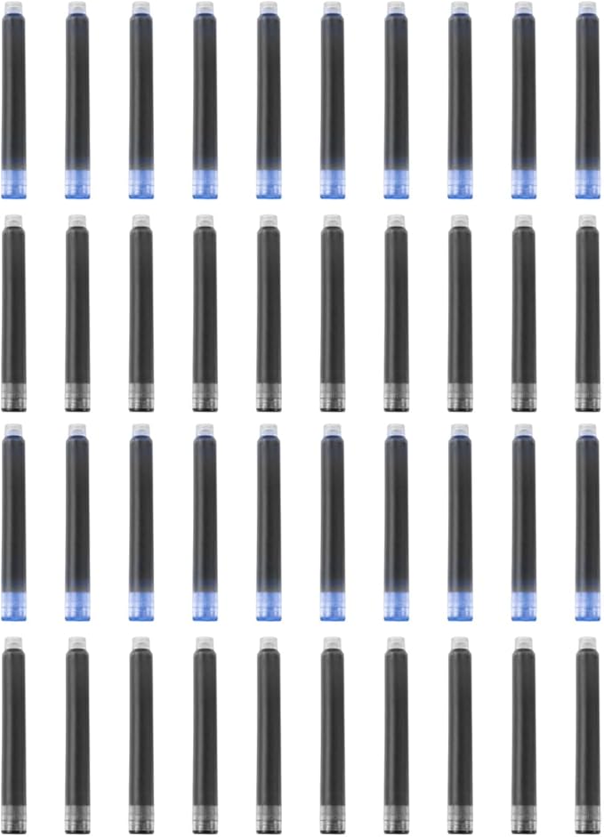 YUNCHUN 40PCS Fountain Pen Ink Refills, 3.4 mm Ink Cartridges Sets for Hongdian, Ink Pen Writing Supplies International Standard Ink Refills, Smooth Writing, Large Capacity and Easy Carry Black + Blue