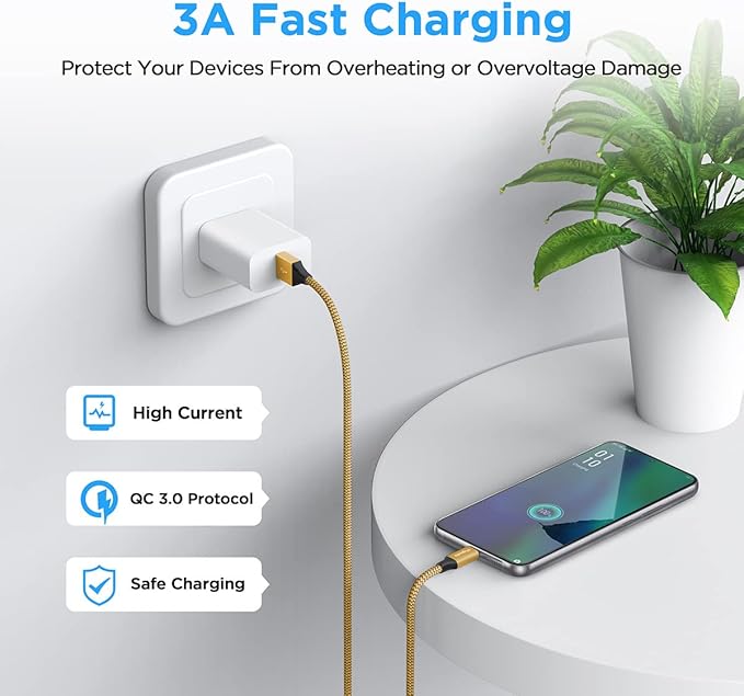 etguuds Gold Long USB A to USB C Cable 10ft, 2-Pack Fast Charging Type C Charger Cord for iPhone 17 16 15 Pro Max Plus Air 16e, Samsung Galaxy S25 S24 S23 S22 S21 S20 Note 20 A17 A16 A15 A26 A36 A56