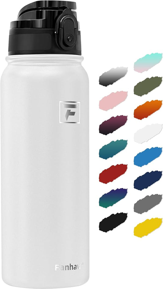 Fanhaw 20 oz Insulated Stainless Steel Water Bottle with Anti-Dust Chug Lid, Leakproof Vacuum Metal Everyday Use Bottle for Kids, Teens & Adults, Back to School Essentials (White)
