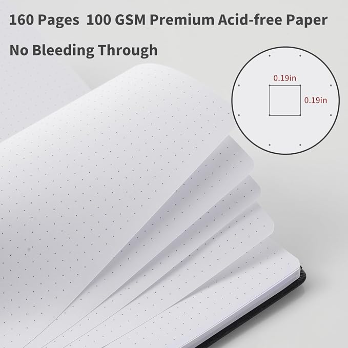 Heture Hardcover Dotted Notebooks, A5 Dotted Journal Notebook for Writing 160 Pages, 8.2 x 5.5 inch, Classic Dotted Notebooks for College/Work/Travel(Dotted-3 Pack, Black)