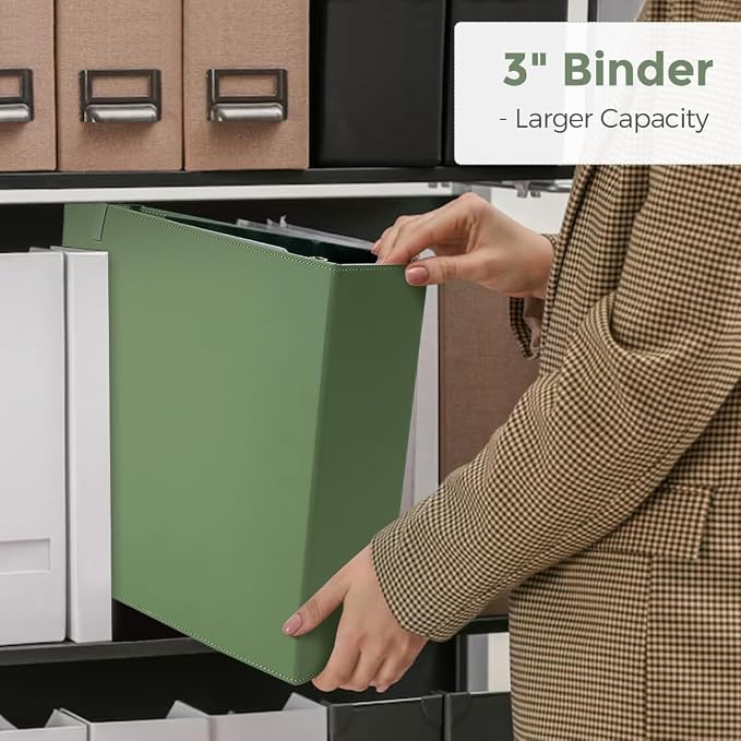 SKYDUE 3 Ring Binder 3 Inch D Ringr with Clipboard, PU Heavy Duty Clipboard Binder with Notepad & 5 Dividers with 5 Pockets, Labels, Clipboard Folder Great for School Office