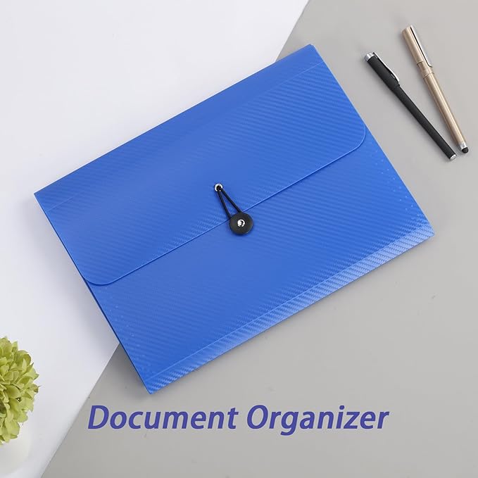A4 Paper Document Organizer Expanding File Folder with 13 Pockets Accordion File Holder with Tabs for Home School Office, Blue Plastic Material